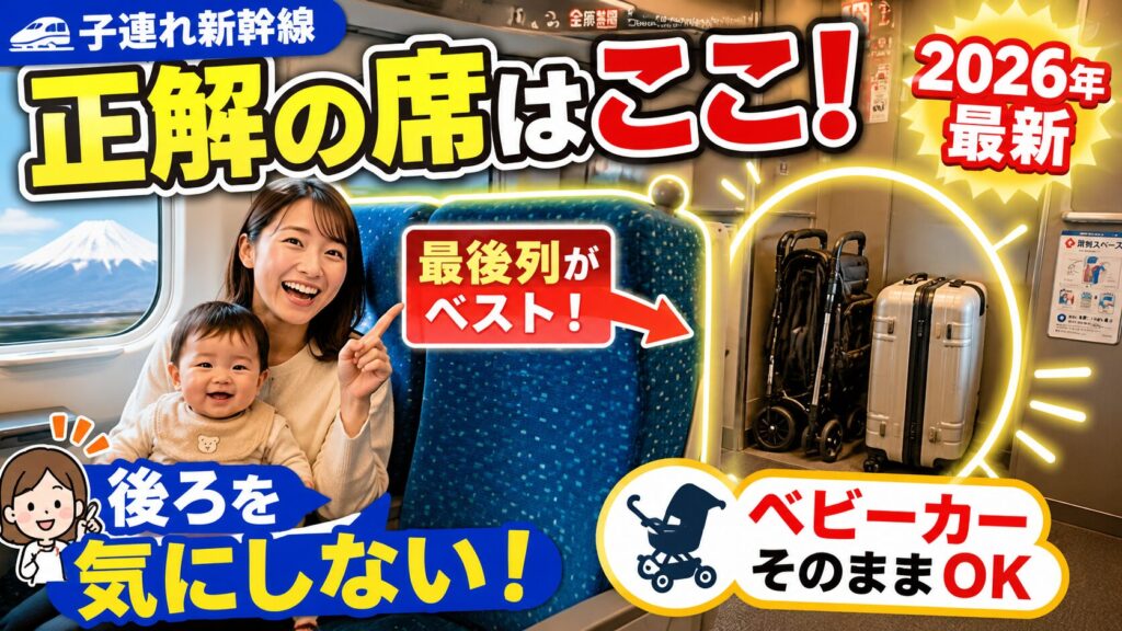 子連れ新幹線の正解の席はここ！最後列がベストで、ベビーカーもそのまま置ける